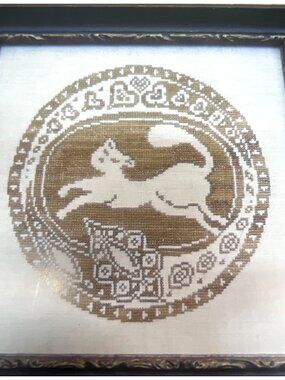 Cat Roundel Cross-Stitch Pattern Elegant Cat Design With Heart & Floral Border